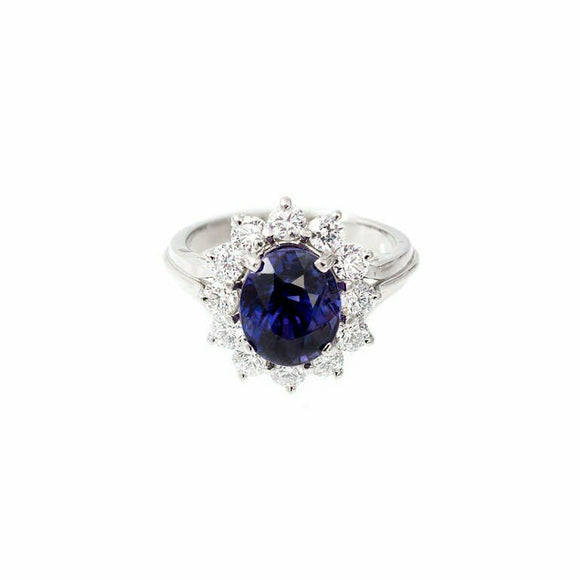 2ct Oval Cut Blue Sapphire Engagement Ring Diamond Halo 14k White Gold Finish