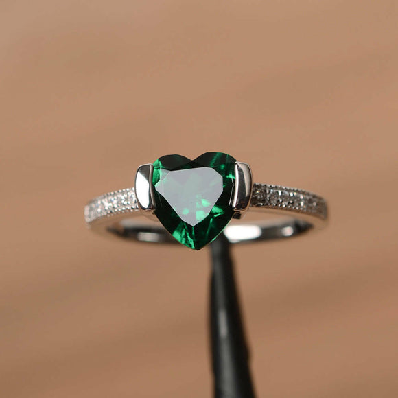 1.3ct Heart Cut Green Emerald Solitaire Engagement Ring 14k White Gold Finish