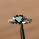 1.3ct Heart Cut Green Emerald Solitaire Engagement Ring 14k White Gold Finish