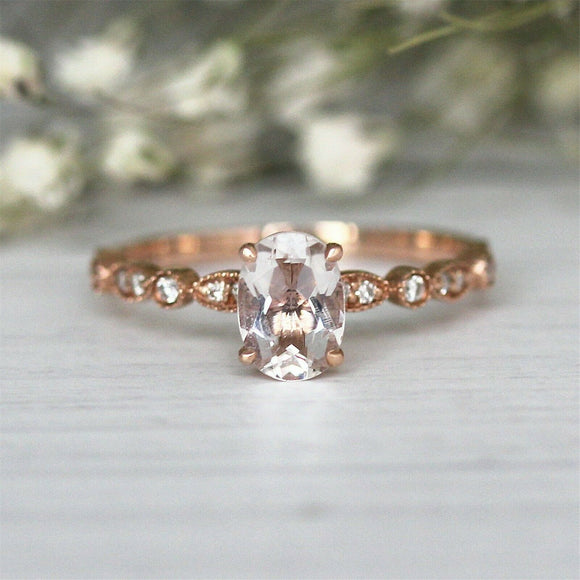 2Ct Oval Cut Peach Morganite Diamond Vintage Solitaire Ring 14K Rose Gold Finish