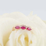 1.5ct Marquise Pink Ruby Wedding Band Trilogy Halo Stackable 14k YellowGold Over