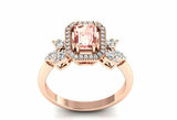 2ct Emerald Cut Morganite Diamond Halo Floral Engagement Ring 14k Rose Gold Over