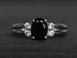 2ct Engagement Ring Oval Cut Black Diamond Stylish Solitaire 14k White Gold Over