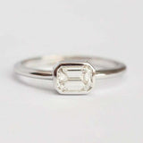 1ct Emerald Cut Diamond Engagement Ring 14k WhiteGold Finish Bezel Set Solitaire