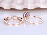 3ct Round Cut Purple Amethyst Halo Bridal Set Engagement Ring 14k Rose Gold Over