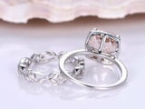 2ct Cushion Cut Peach Morganite Bridal Set Engagement Ring 14k White Gold Finish