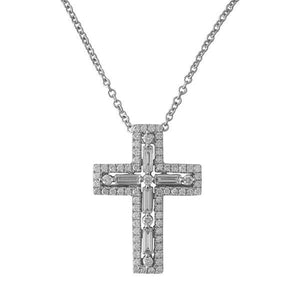 1.5ct Baguette Cut VVS1D Diamond Pendant Chain Holy Cross 14k White Gold Finish