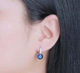 2ct Drop Earrings Round Cut Blue Sapphire Dangling Stylish 14k White Gold Finish