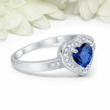 2ct Heart Cut Blue Sapphire Engagement Ring Milgrain Halo 14k White Gold Finish