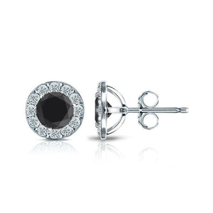 2Ct Round Brilliant Cut Black Diamond Halo Stud Earrings 18K White Gold Finish