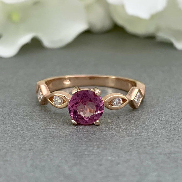 1ct Round Cut Pink Ruby Accents Solitaire Engagement Ring 14k Rose Gold Finish