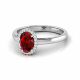 1Ct Oval Cut Red Garnet Diamond Halo Women Engagement Ring 14K White Gold Finish