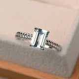 1ct Emerald Cut Aquamarine Engagement Ring Braided Solitaire 14k White Gold Over