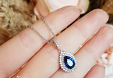 1.5ct Pear Cut Blue Sapphire Double Halo Pendant with Chain 14k White Gold Over