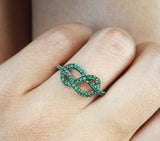 1.4ct Round Green Emerald Engagement Ring Infinity Love Knot 14k Black Gold Over