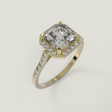 1.3ct Asscher Cut Diamond Engagement Ring Round Accent Halo 14k Yellow Gold Over