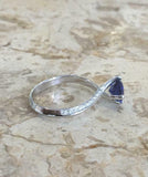 1ct Oval Blue Sapphire Engagement Ring Solitaire with Accent 18k White Gold Over