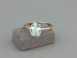 1.5ct Oval Cut Blue Aquamarine Engagement Ring Solitaire 14k Yellow Gold Finish