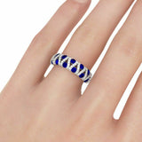 3Ct Round Cut Blue Sapphire Zigzag Diamond Wedding Band 14K White Gold Finish