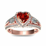 2ct Heart Cut Red Garnet Accents Solitaire Engagement Ring 14k Rose Gold Finish