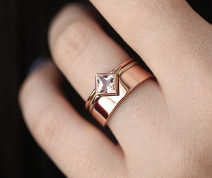 1ct Princess Cut Peach Morganite Bridal Set Engagement Ring 14k Rose Gold Finish