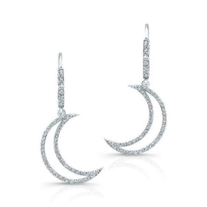 1.5ct Round Cut VVS1D Diamond Moon Crescent Drop Earrings 14k White Gold Finish