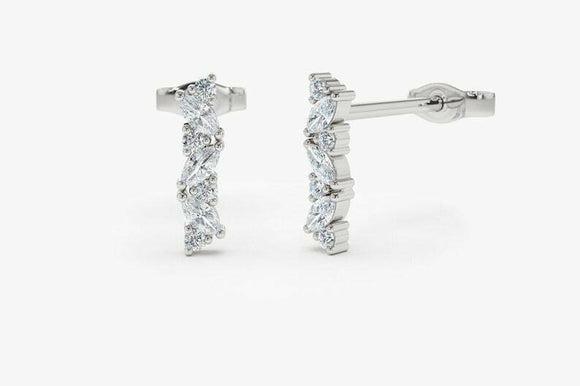 0.7ct Drop Earrings Marquise Cut Diamond Vertical Design 14k White Gold Finish