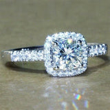 2.1Ct Cushion Cut Diamond Halo Solitaire with Accent Ring 14K White Gold Finish