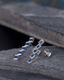 1ct Princess Cut Blue Sapphire Straight Drop Earring Women 14k White Gold Finish