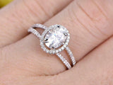 1.5ct Oval Cut Diamond Engagement Ring 14k White Gold Finish Split Shank Wedding