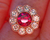 3ct Round Cut Pink Ruby Milgrain Floral Halo Engagement Ring 14k Rose Gold Over