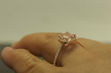 3.5Ct Princess Cut Morganite Diamond Halo Engagement Ring 14K Rose Gold Finish