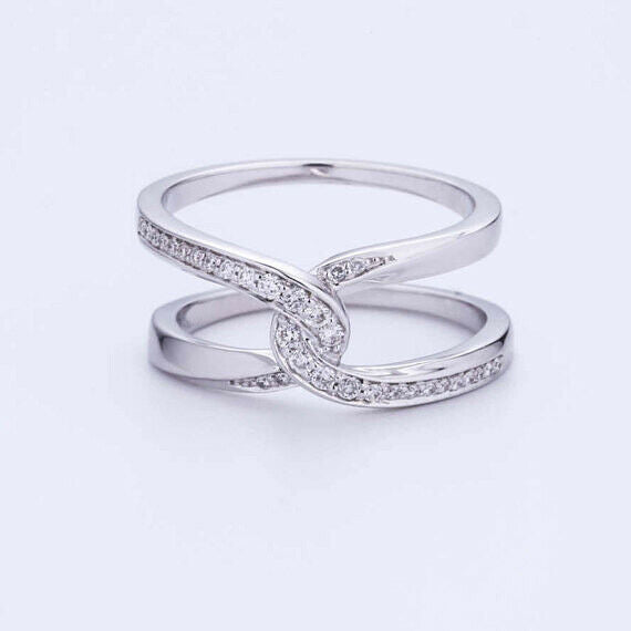 1.2ct Round Cut Diamond Double Geometric Interlocked Ring 14k White Gold Finish