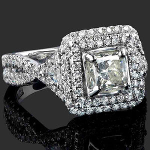 3ct Princess Cut Diamond Engagement Ring Dual Halo Split Band 14k WhiteGold Over