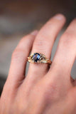 1ct Pear Cut Blue Sapphire Engagement Ring Floral Petal Leaf 14k YellowGold Over