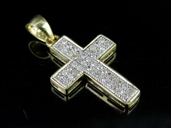 0.75ct Round Cut VVS1D Diamond Hip Hop Iced Cross Pendant 14k Yellow Gold Finish