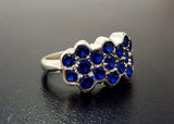 2.6ct Engagement Ring Round Cut Blue Sapphire Floral Cluster 14k White Gold Over