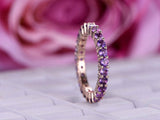 1.5ct Round Cut Purple Amethyst Wedding Band Full Eternity 14k Rose Gold Finish