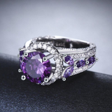 3Ct Round Cut Purple Amethyst Halo Art Deco Engagement Ring 18K White Gold Over