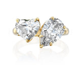 1.6ct Heart & Pear Cut Simulated Diamond Toi Et Moi Ring 14k Yellow Gold Plated