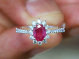 2ct Engagement Ring Oval Cut Pink Ruby Diamond Halo Floral 14k White Gold Finish