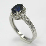 2.2ct Oval Cut Blue Sapphire Engagement Ring Vintage Halo 14k White Gold Finish