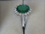 2.6ct Engagement Ring Oval Cut Green Emerald Diamond Floral 14k WhiteGold Finish