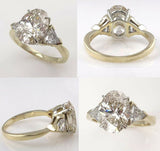 4Ct Oval Cut Diamond Trilogy Solitaire Ring 14K Yellow Gold Over Trillion Accent