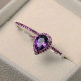 2ct Pear Cut Purple Amethyst Engagement Ring Bridal Set Halo 14k White Gold Over