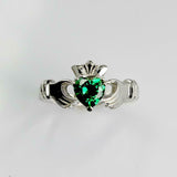 1ct Heart Cut Green Emerald Engagement Ring Claddagh Design 14k White Gold Over