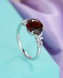 1.5ct Round Cut Red Garnet Solitaire Butterfly Accent Ring 14k White Gold Finish