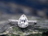 1.5Ct Pear Cut VVS1/D Diamond Accent Halo Solitaire Ring 18K White Gold Finish