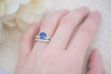 1ct Round Blue Sapphire Engagement Ring Leaf Vintage Milgrain 14k WhiteGold Over