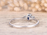 1ct Oval Cut Blue Sapphire Diamond Trilogy Solitaire Ring 14k White Gold Finish